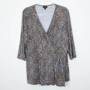J. Jill Wearever Collection Womens Faux Wrap Blouse Size XL Petites‎ Jersey Knit
